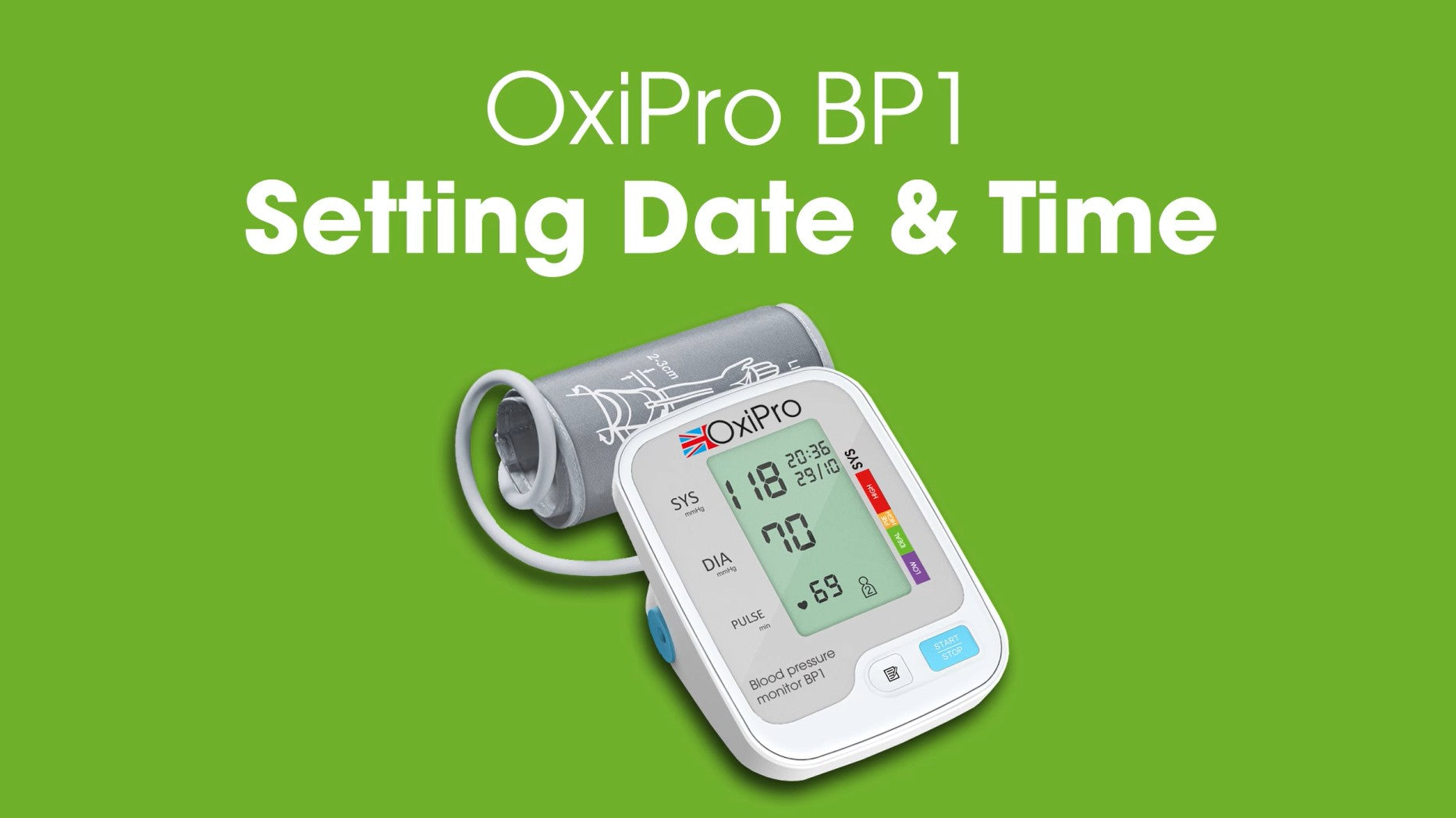 Load video: OxiPro BP1 - How to set the date and time